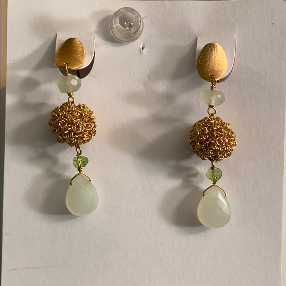 Gold/ light green stone with gemstone